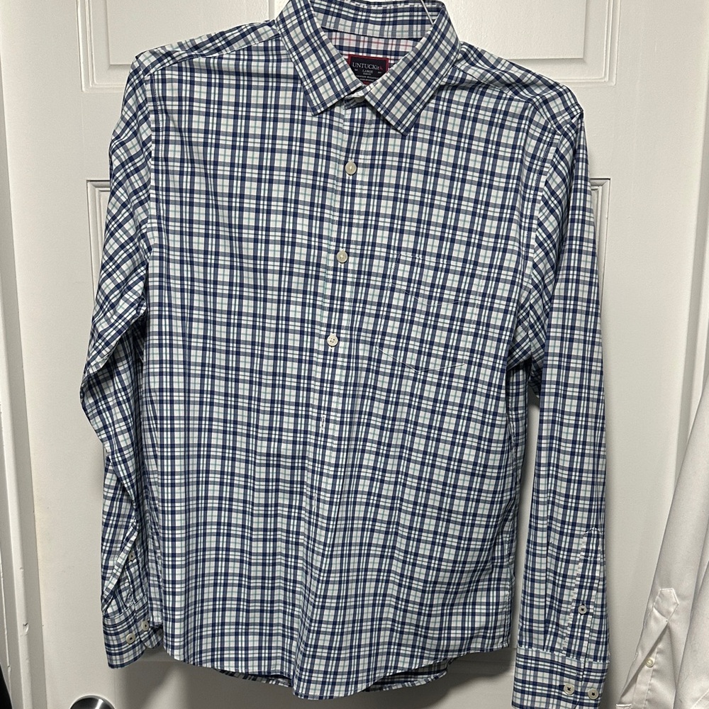 UNTuckit Navy and White Plaid Shirt
